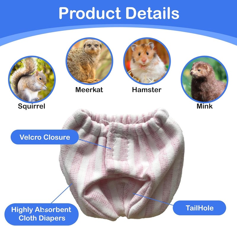 hokable 2PCS Small Pet Diapers,Adjustable Sugar Glider Diapers Climbing Diapers,Washable,Specially Designed for Use on Pet Squirrels Small Medium Guinea Pig. (Pink Stripes, S) - Image 4